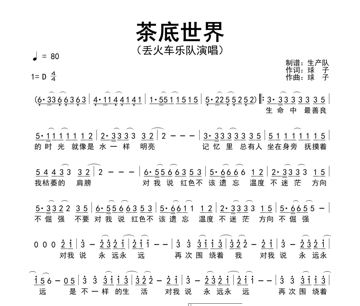 茶底世界吉他谱 丢火车乐队《茶底世界》六线谱|吉他谱