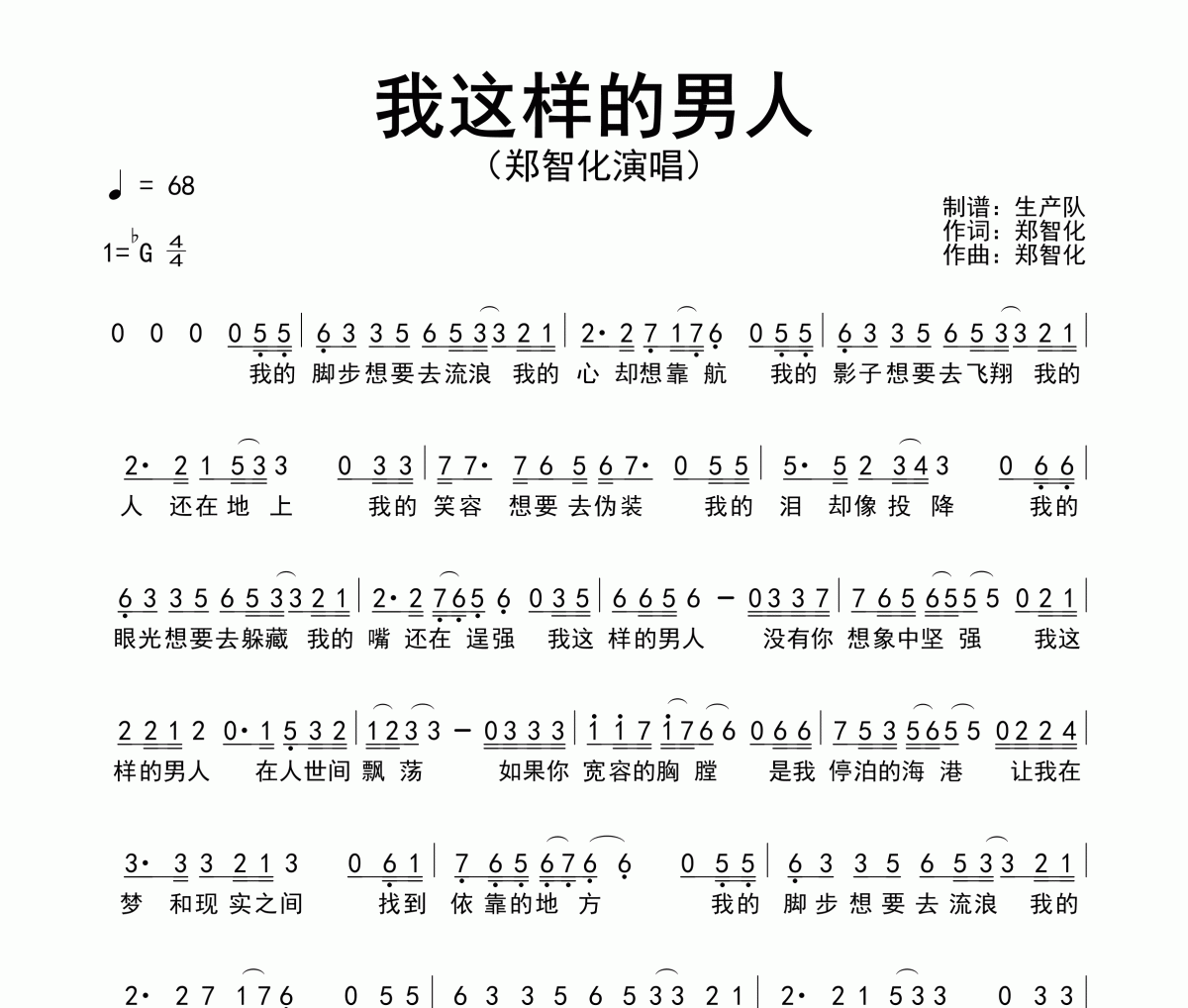 我这样的男人简谱 郑智化《我这样的男人》简谱降G调