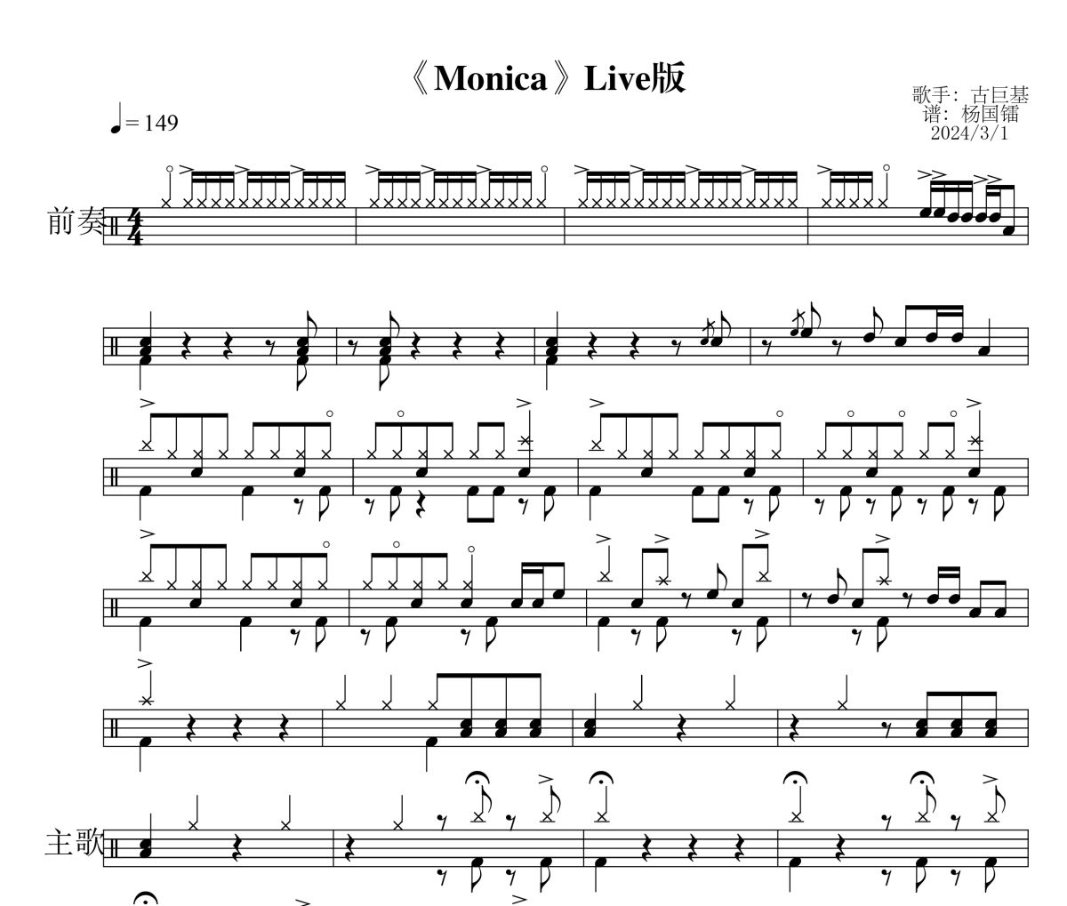 Monica鼓谱 古巨基-Monica爵士鼓鼓谱