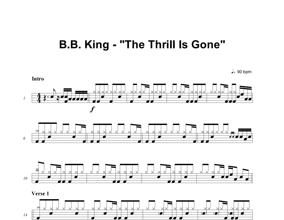 The Thrill Is Gone鼓谱 B.B. King《The Thrill Is Gone》架子鼓|爵士鼓|鼓谱