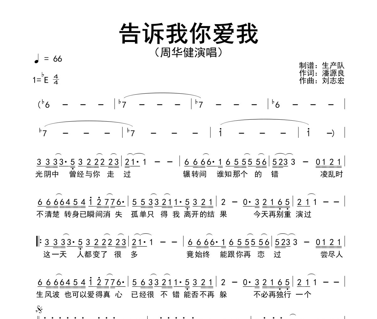 告诉我你爱我简谱 周华健《告诉我你爱我》简谱降调