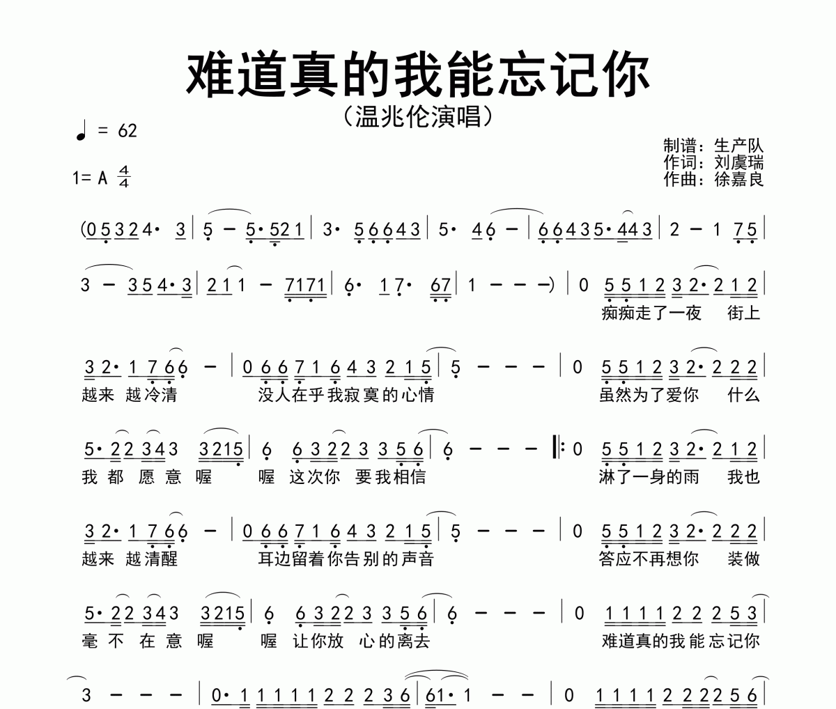 难道真的我能忘记你简谱 温兆伦《难道真的我能忘记你》简谱A调