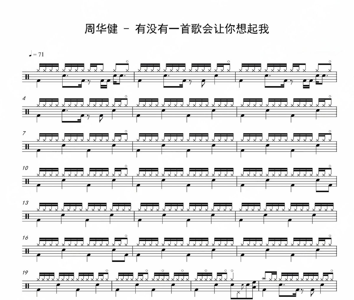 有没有一首歌会让你想起我鼓谱 周华健-有没有一首歌会让你想起我爵士鼓鼓谱