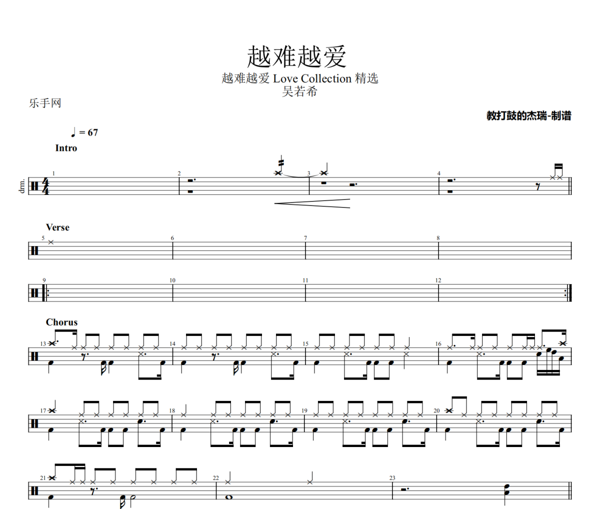 越难越爱鼓谱 吴若希-越难越爱爵士鼓鼓谱