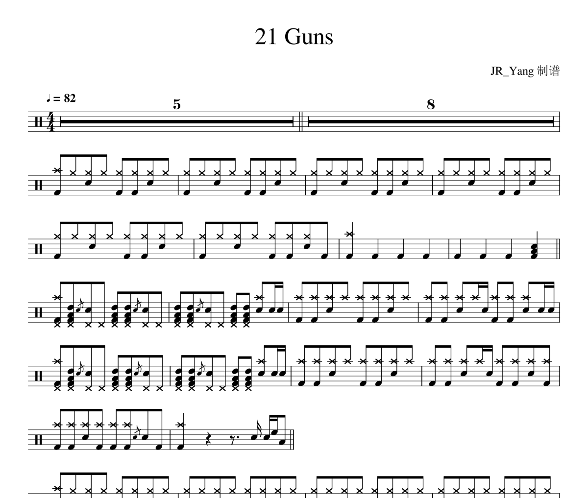 21 Guns鼓谱 Green Day-21 Guns爵士鼓|鼓谱