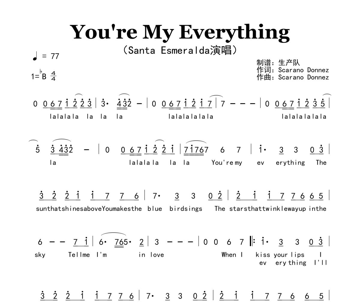 You're My Everything简谱 Santa Esmeralda《You're My Everything》