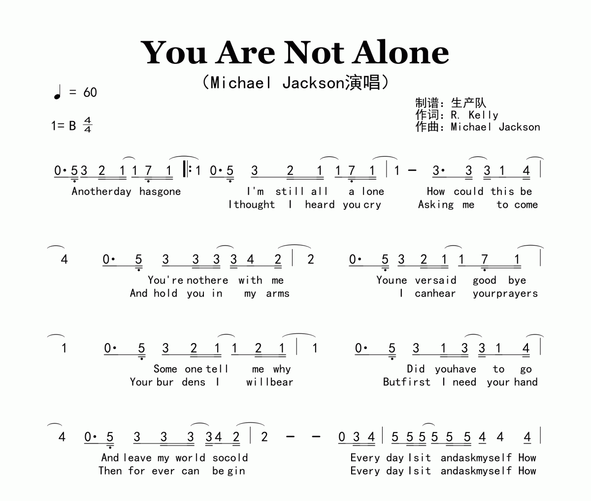 You Are Not Alone简谱 Michael Jackson《You Are Not Alone》简谱B调