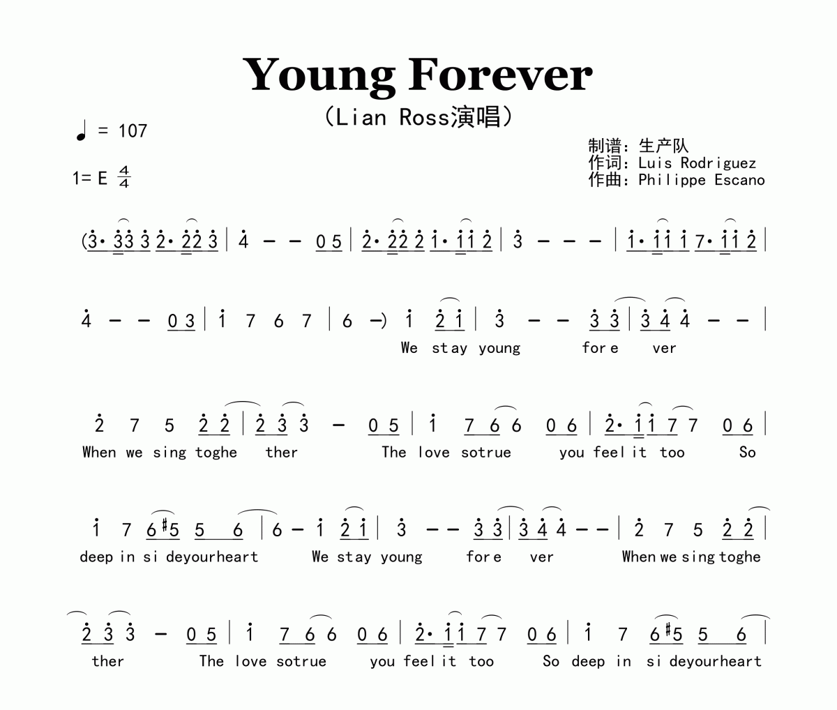 Young Forever简谱 Lian Ross《Young Forever》简谱E调