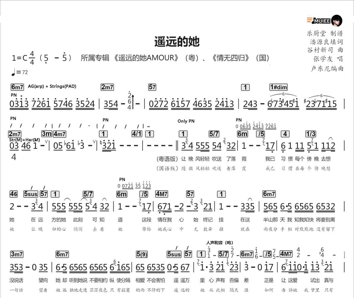 遥远的她简谱 张学友《遥远的她》简谱C调