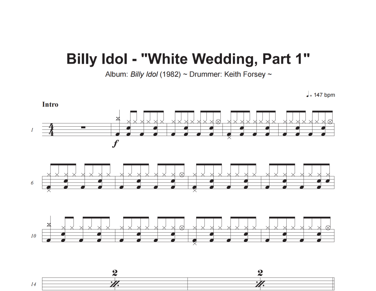 Billy Idol《White Wedding, Part 1》架子鼓|爵士鼓|鼓谱+动态视频