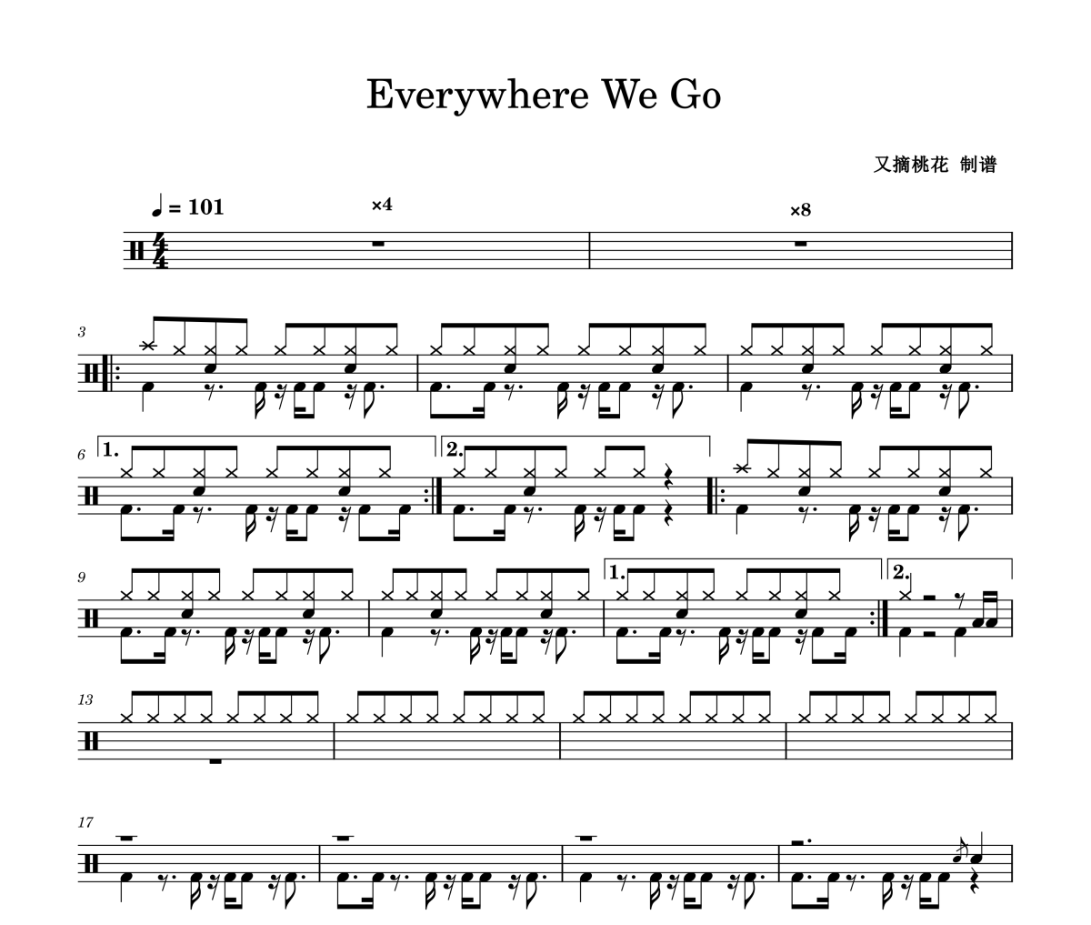 Everywhere We Go鼓谱 陈冠希/mc仁/厨房仔/应采儿-Everywhere We Go