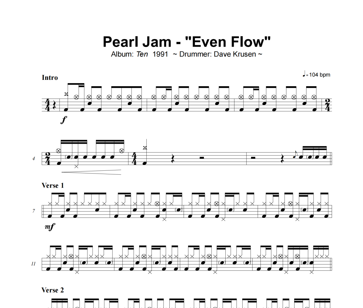Even Flow鼓谱 Pearl Jam-Even Flow爵士鼓谱+动态视频