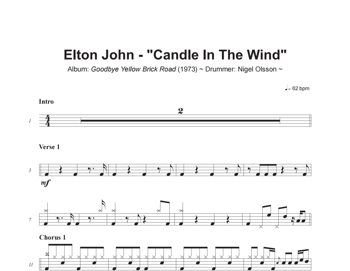 Elton John《Candle In The Wind》架子鼓|爵士鼓|鼓谱+动态视频