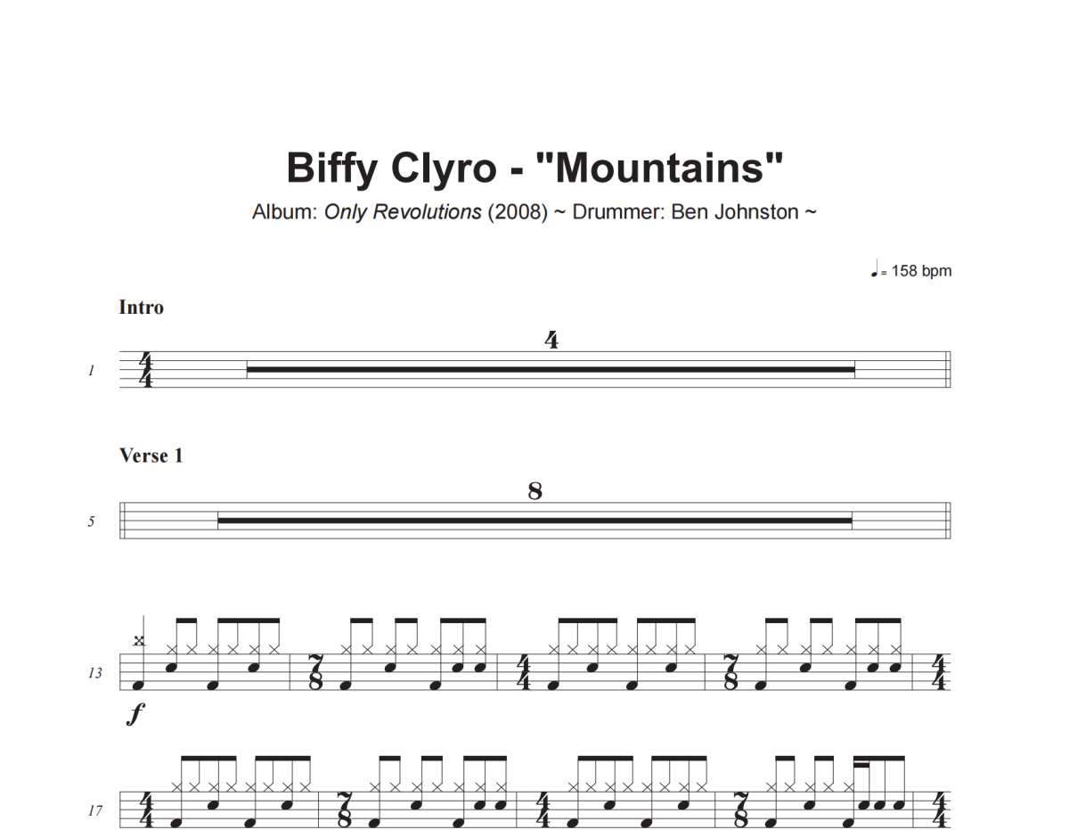 Mountains鼓谱 Biffy Clyro《Mountains》架子鼓|爵士鼓|鼓谱+动态视频
