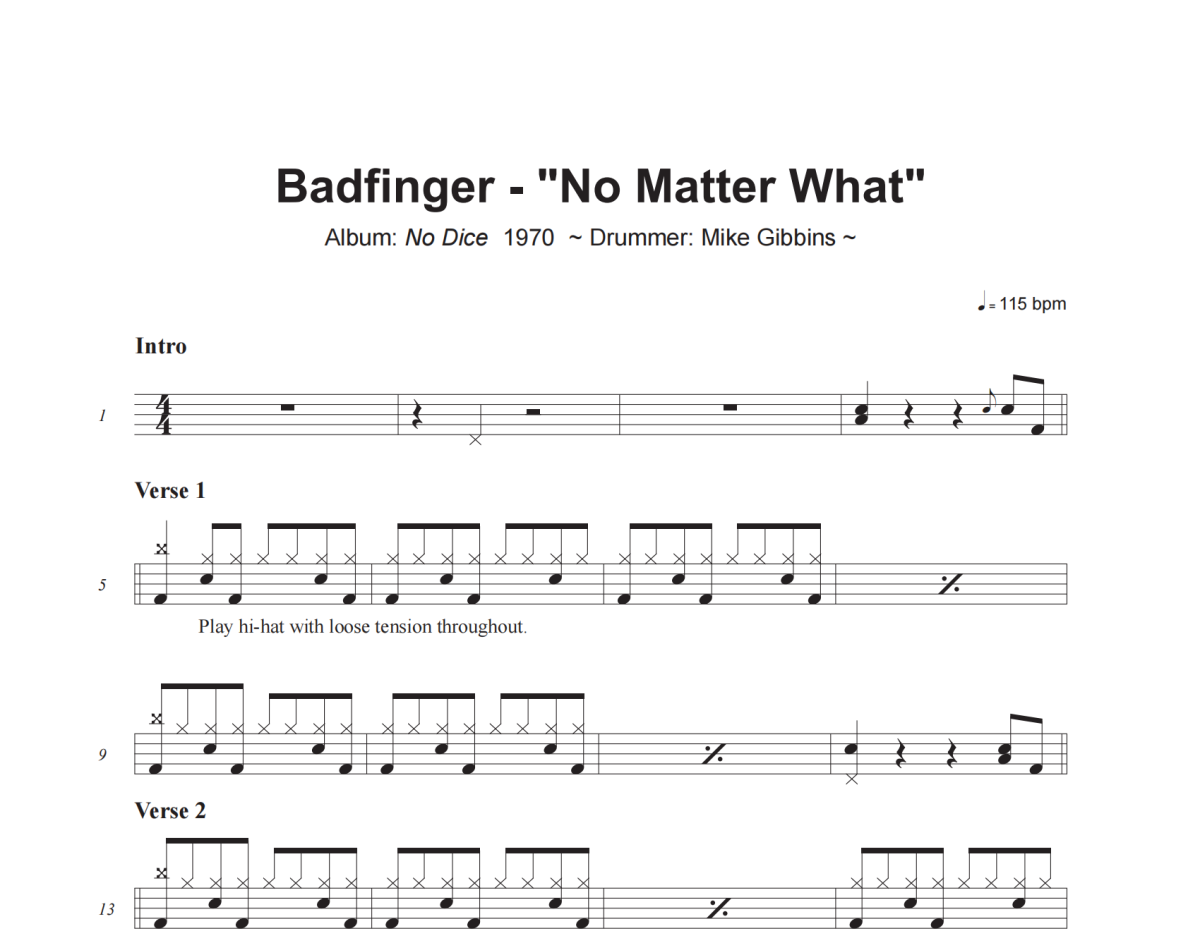 No Matter What鼓谱 Badfinger《No Matter What》架子鼓|爵士鼓|鼓谱+动态视频