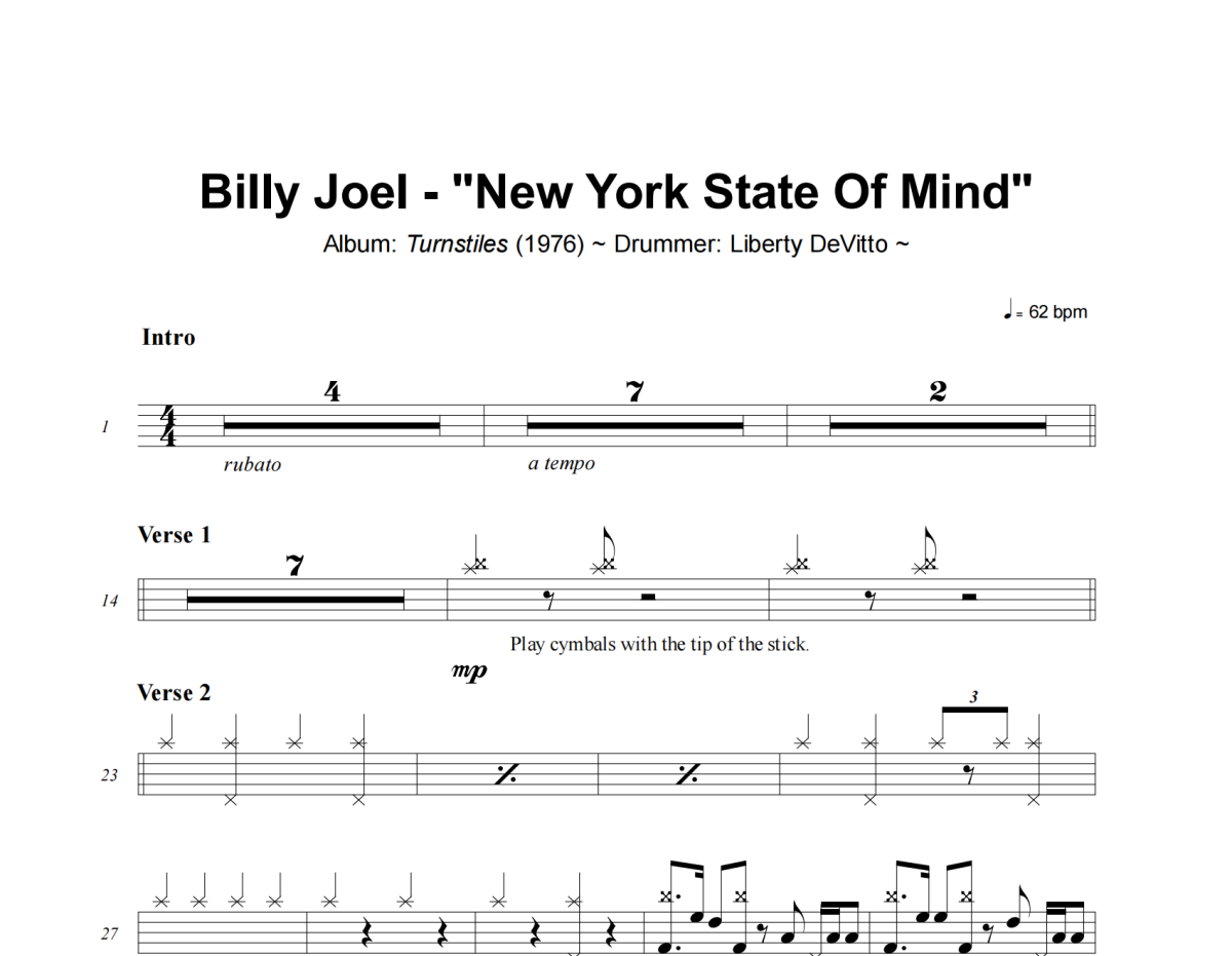 Billy Joel-New York State Of Mind爵士鼓谱+动态视频