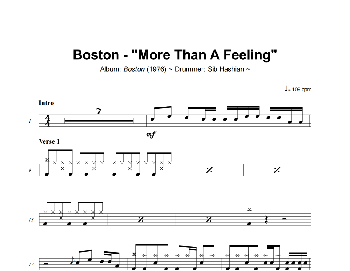 More Than A Feeling鼓谱 Boston-More Than A Feeling爵士鼓谱+动态视频
