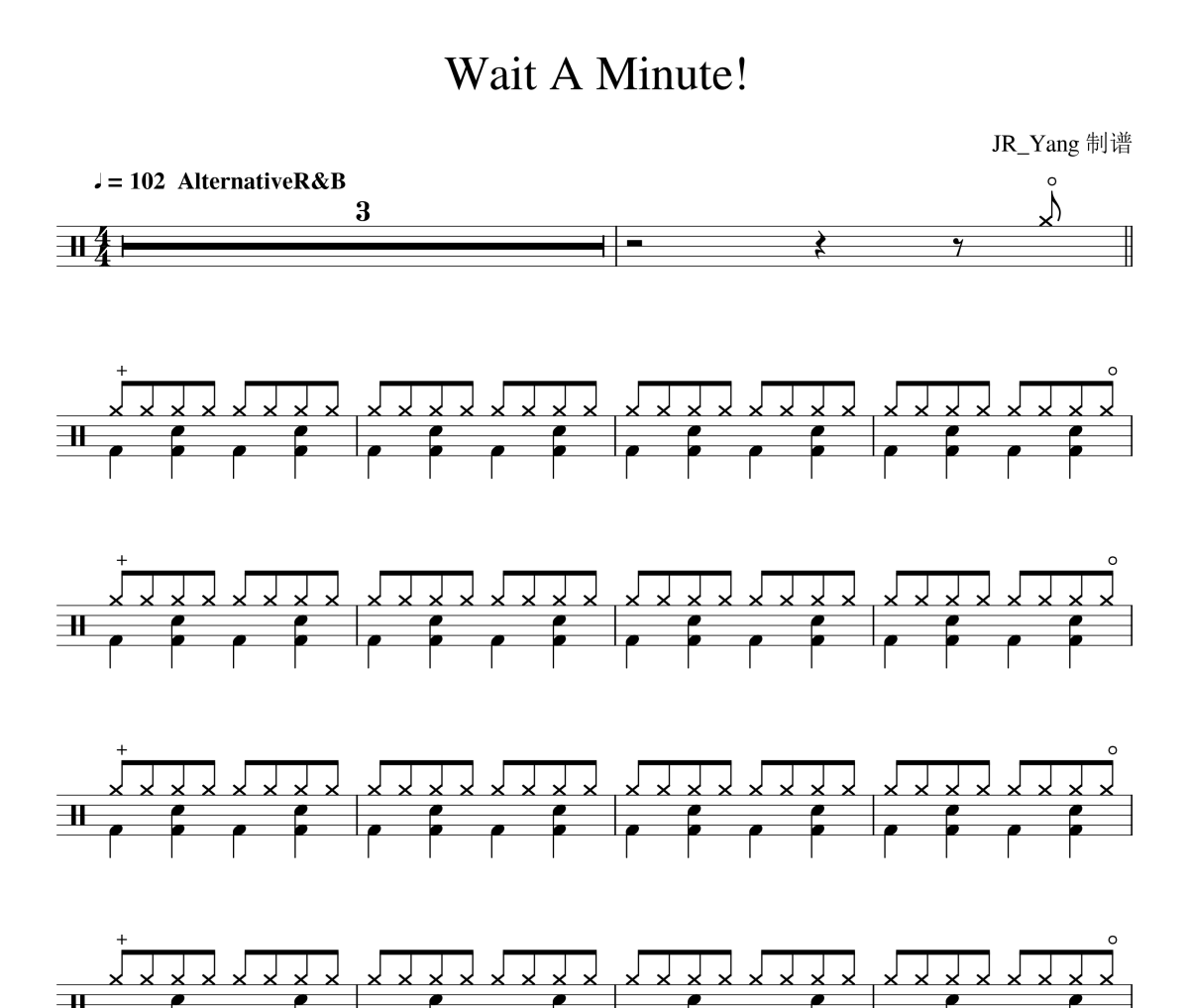 Wait A Minute!鼓谱 WILLOW《Wait A Minute!》架子鼓|爵士鼓|鼓谱