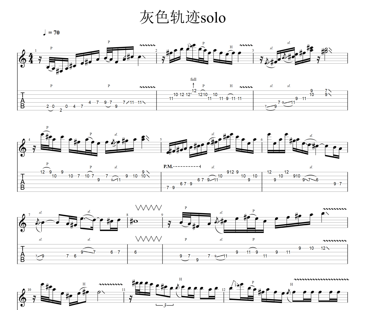 灰色轨迹solo吉他谱 beyond《灰色轨迹solo》六线谱|吉他谱电吉他SOLO