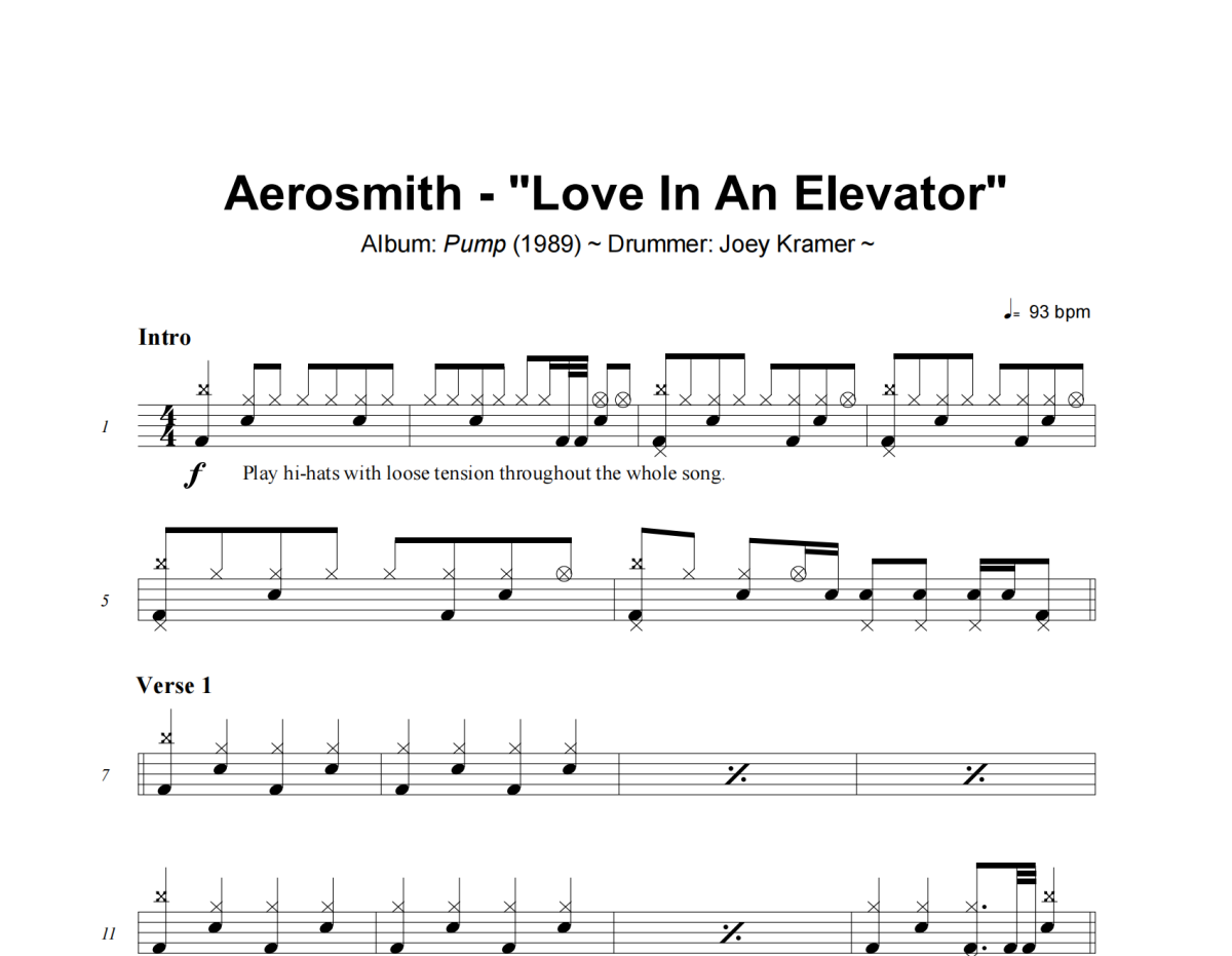 Love In An Elevator鼓谱 Aerosmith-Love In An Elevator爵士鼓谱+动态视频