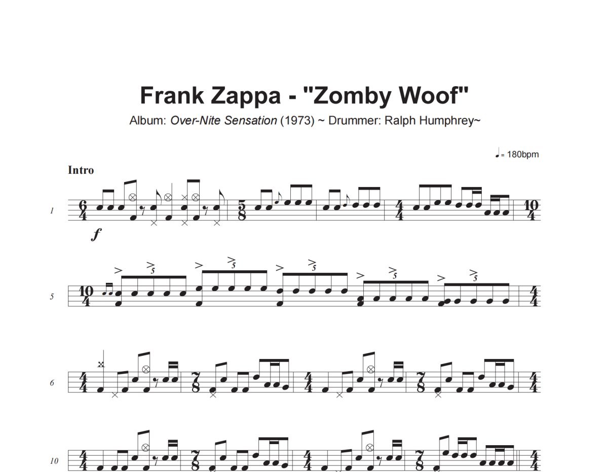 Frank Zappa《Zomby Woof》架子鼓|爵士鼓|鼓谱+动态视频