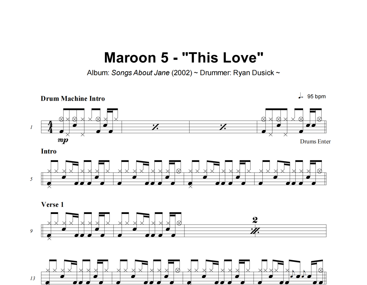 This Love鼓谱 Maroon 5-This Love爵士鼓谱+动态视频