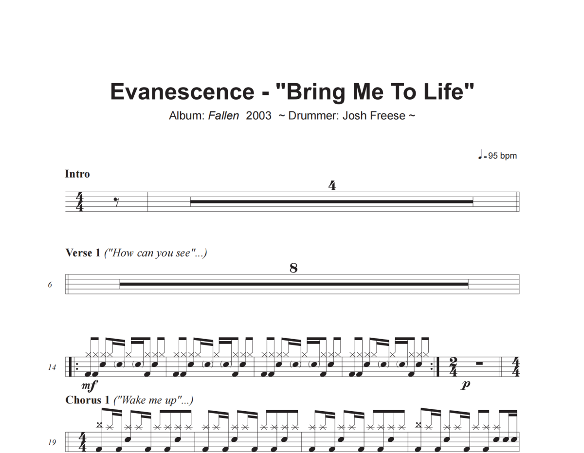 Evanescence-Bring Me To Life爵士鼓谱+动态视频