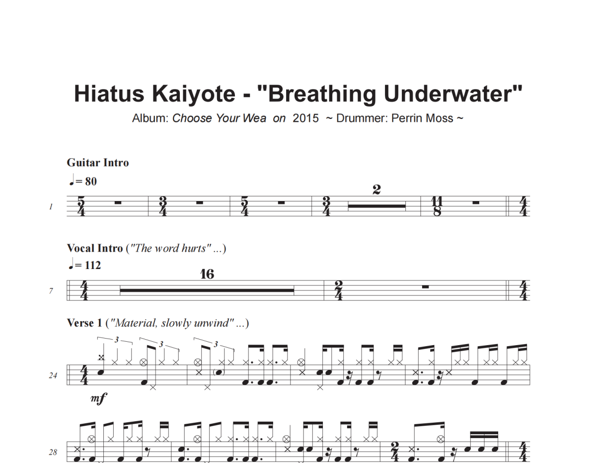 Hiatus Kaiyote-Breathing Underwater架子鼓|爵士鼓|鼓谱+动态视频