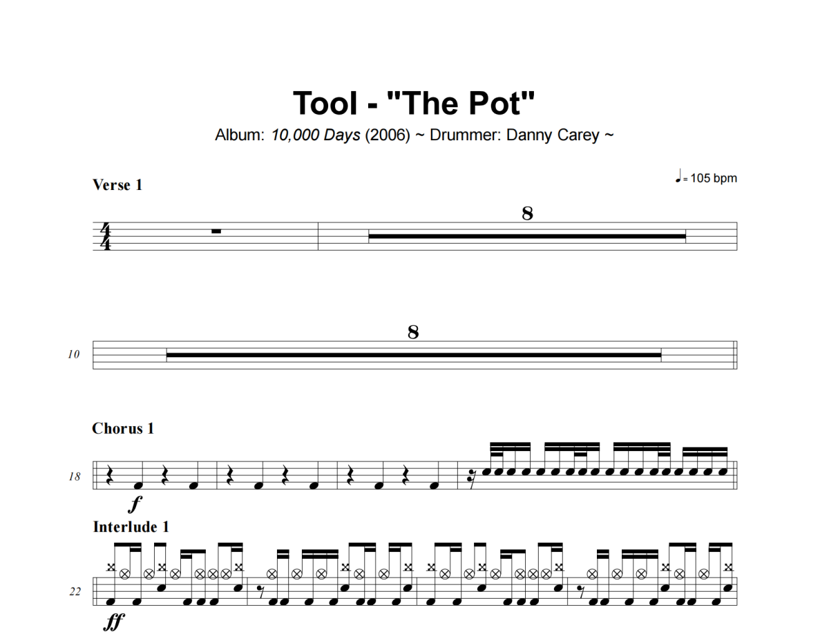 The Pot鼓谱 Tool《The Pot》架子鼓|爵士鼓|鼓谱+动态视频
