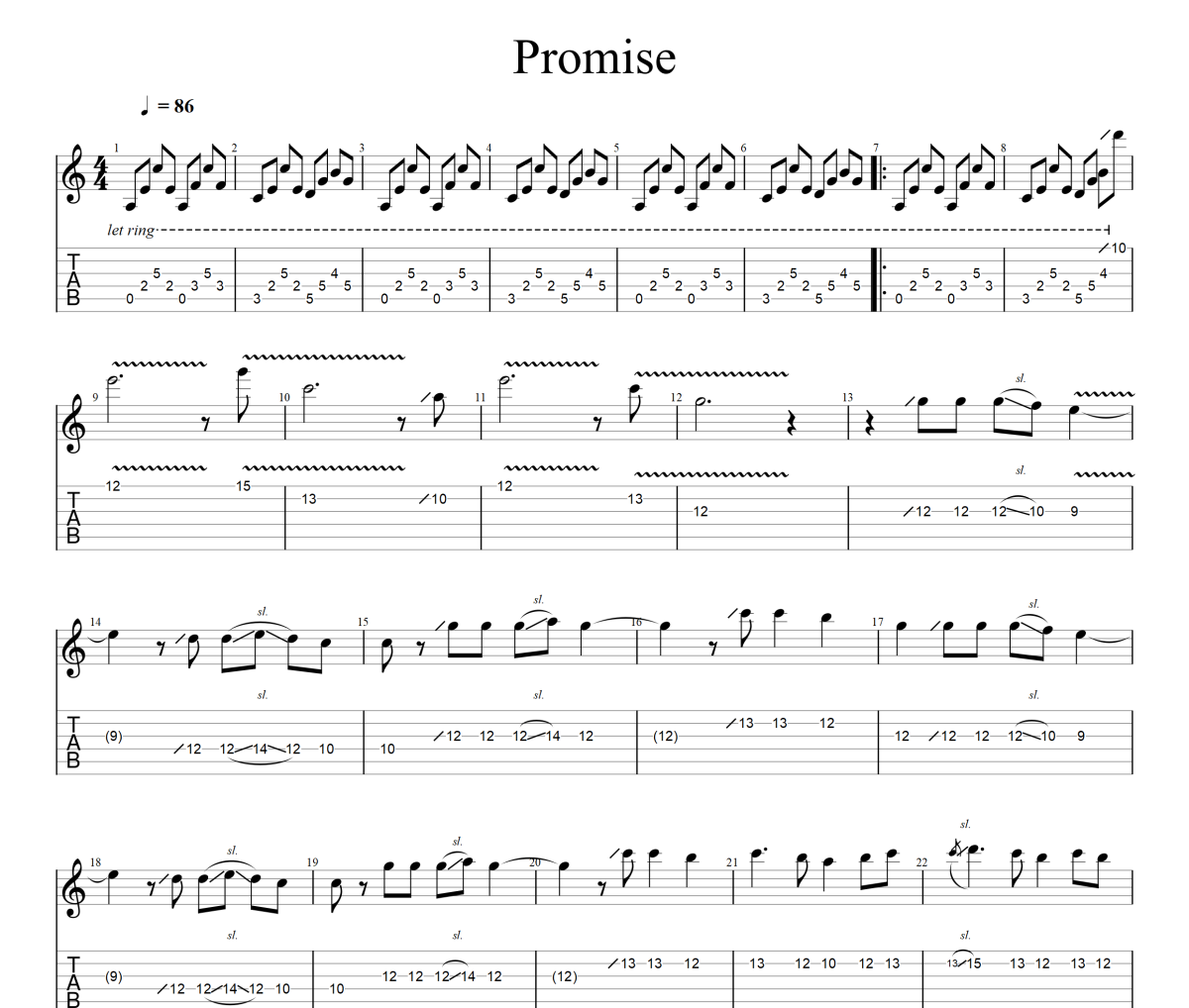 promise吉他谱 山冈晃-promise六线谱G调吉他谱电吉他SOLO