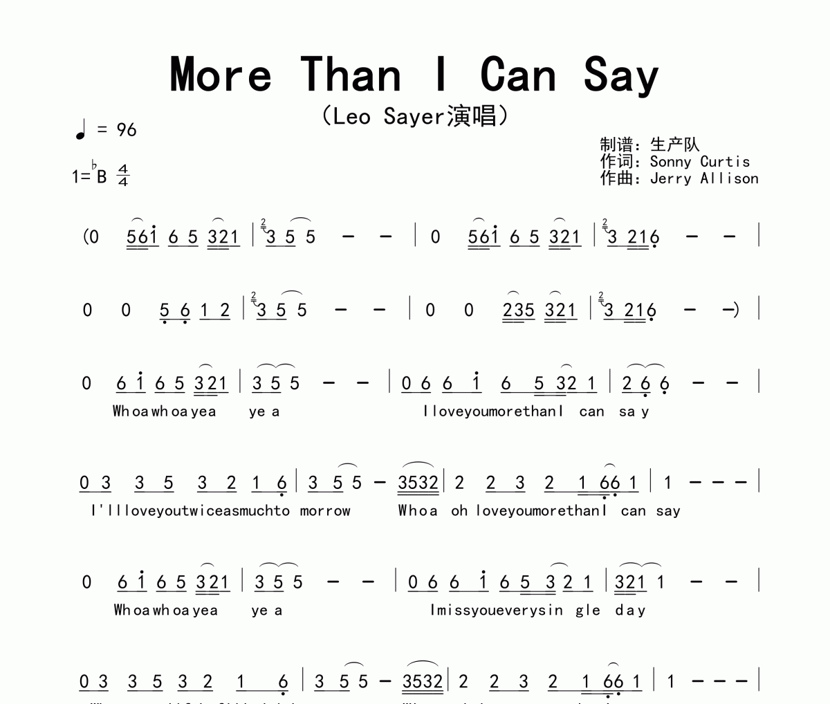 More Than I Can Say简谱 Leo Sayer《More Than I Can Say》简谱降B调