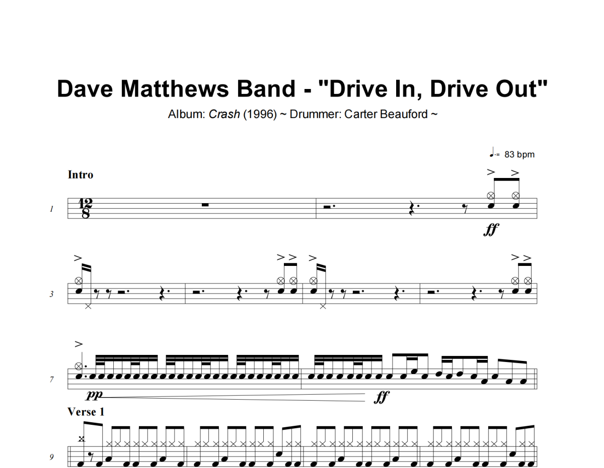 Dave Matthews Band-Drive In, Drive Out架子鼓|爵士鼓|鼓谱+动态视频