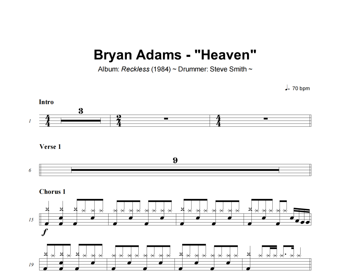 Heaven鼓谱 Bryan Adams《Heaven》架子鼓|爵士鼓|鼓谱+动态视频