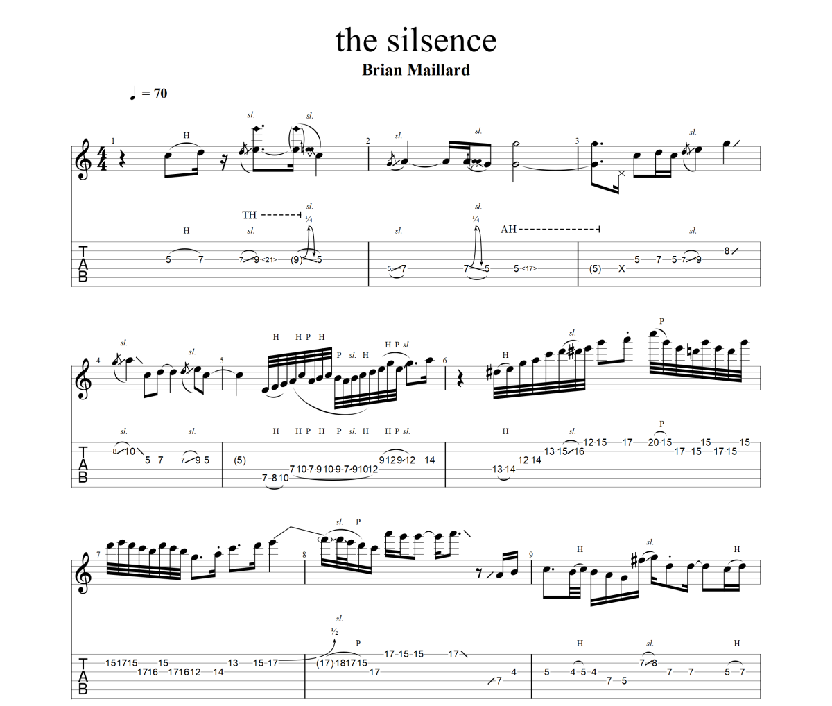 the silence吉他谱 Brian Maillard-the silence六线谱|吉他谱电吉他SOLO