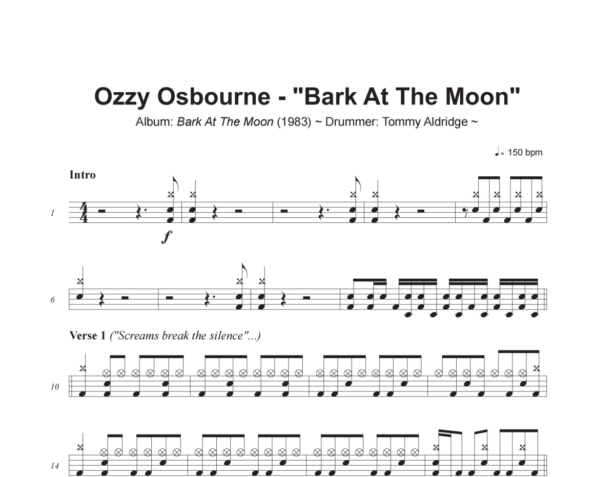 Ozzy Osbourne《Bark At The Moon》架子鼓|爵士鼓|鼓谱+动态视频