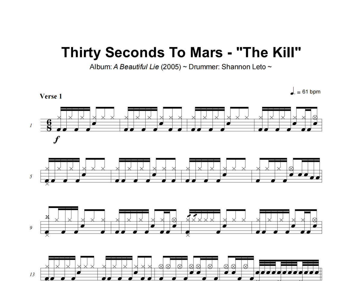 Thirty Seconds To Mars《The Kill》架子鼓|爵士鼓|鼓谱+动态视频