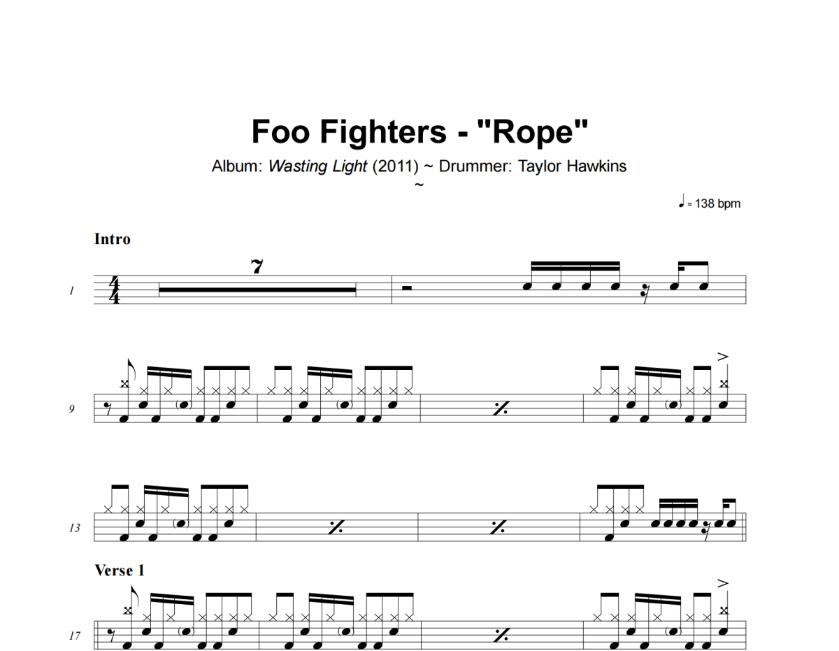 Rope鼓谱 Foo Fighters《Rope》架子鼓|爵士鼓|鼓谱+动态视频