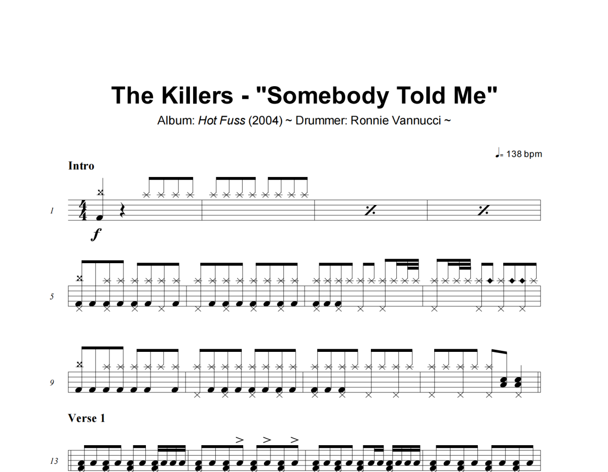 The Killers《Somebody Told Me》架子鼓|爵士鼓|鼓谱+动态视频