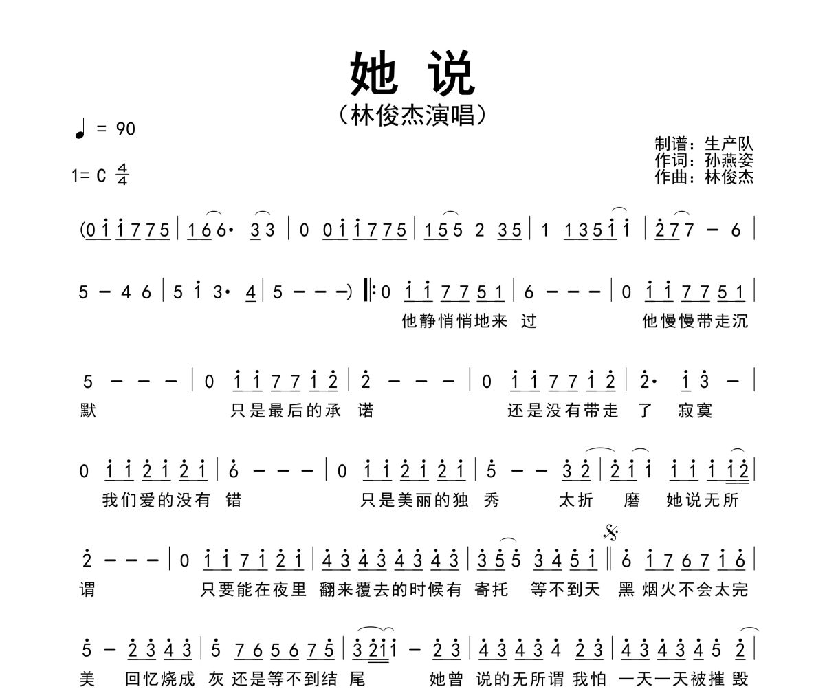 她说简谱 林俊杰《她说》简谱C调