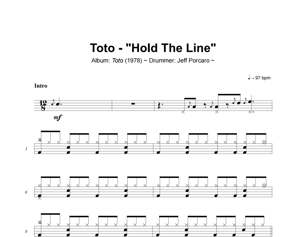 Hold The Line鼓谱 Toto-Hold The Line爵士鼓谱+动态视频