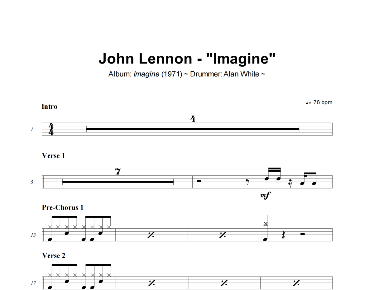 Imagine鼓谱 John Lennon-Imagine爵士鼓谱+动态视频