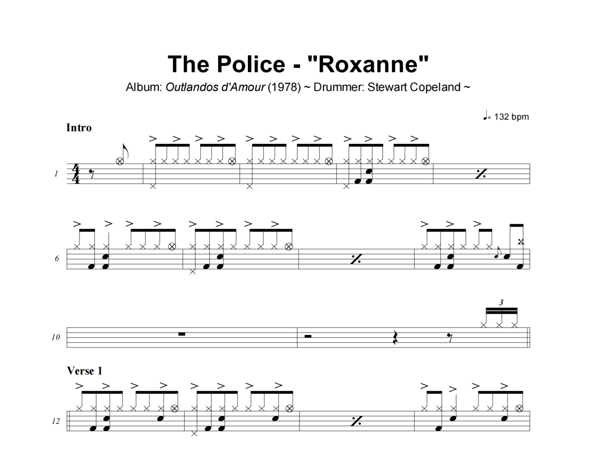 Roxanne鼓谱 The Police《Roxanne》架子鼓|爵士鼓|鼓谱+动态视频