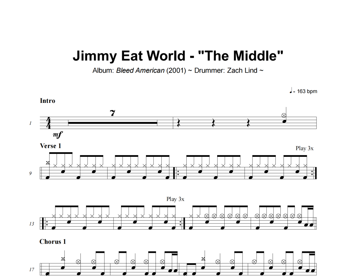 The Middle鼓谱 Jimmy Eat World《The Middle》架子鼓|爵士鼓|鼓谱+动态视频