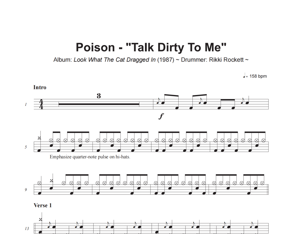 Talk Dirty To Me鼓谱 Poison《Talk Dirty To Me》架子鼓|爵士鼓|鼓谱+动态视频