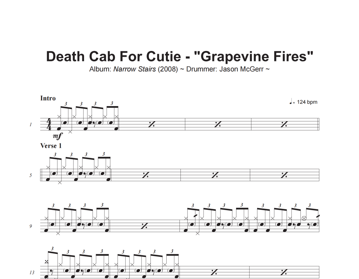 Death Cab for Cutie-Grapevine Fires架子鼓|爵士鼓|鼓谱+动态视频