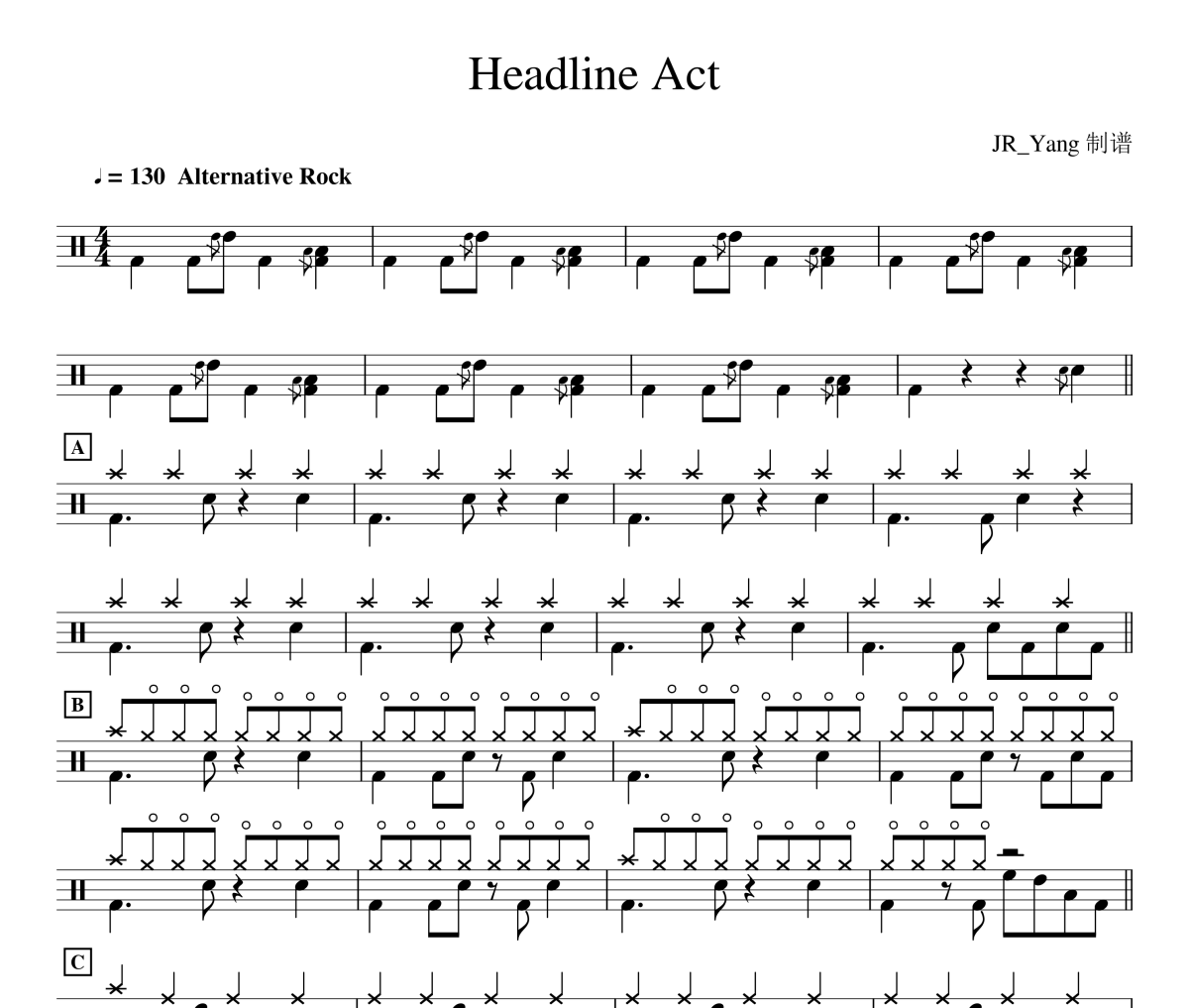 Headline Act鼓谱 Rockschool Original《Headline Act》架子鼓|爵士鼓|鼓谱