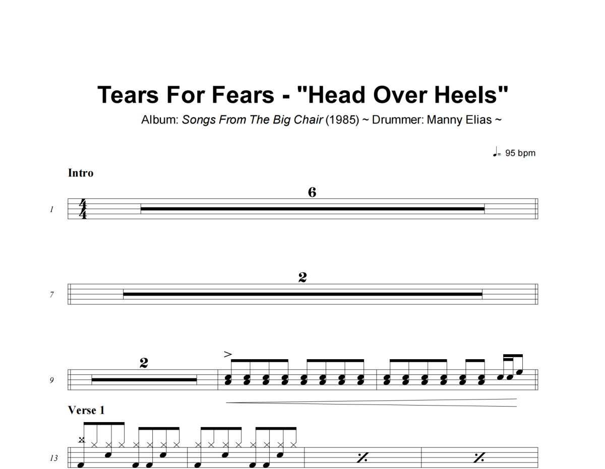 Tears For Fears《Head Over Heels》架子鼓|爵士鼓|鼓谱+动态视频