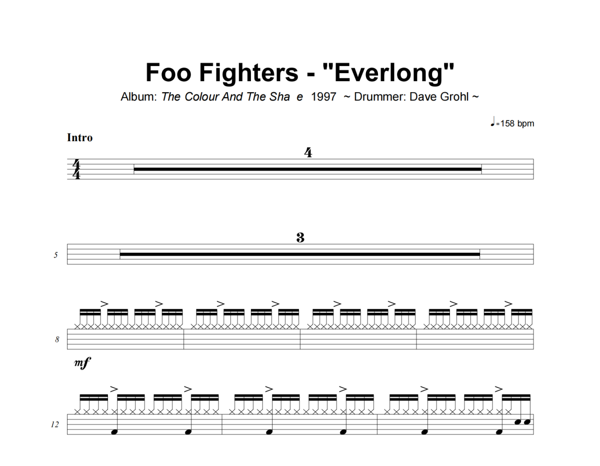 Everlong鼓谱 Foo Fighters《Everlong》架子鼓|爵士鼓|鼓谱+动态视频