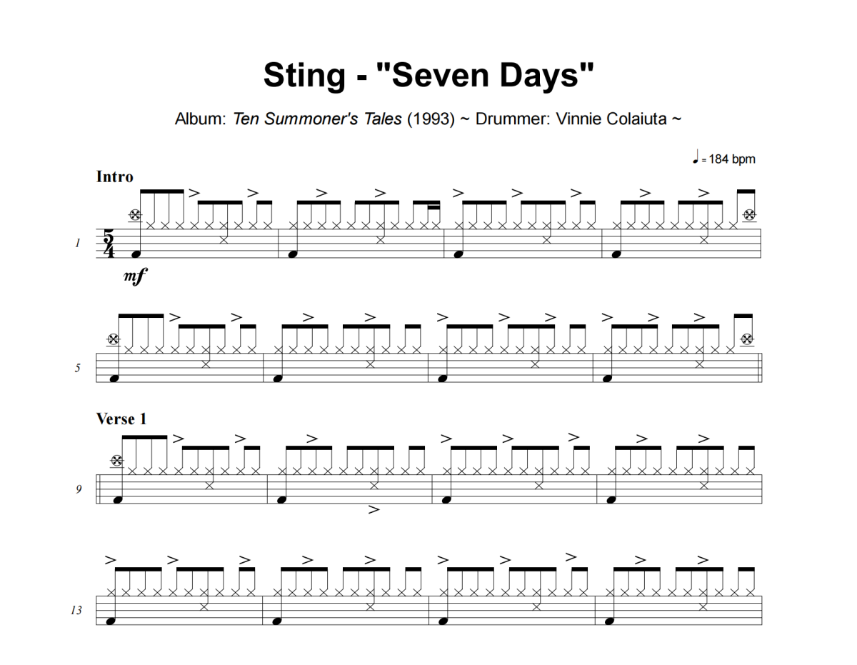 Seven Days鼓谱 Sting-Seven Days爵士鼓谱+动态视频
