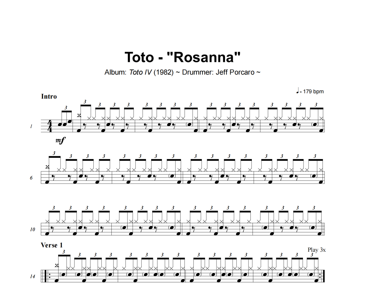 Rosanna鼓谱 Toto《Rosanna》架子鼓|爵士鼓|鼓谱+动态视频